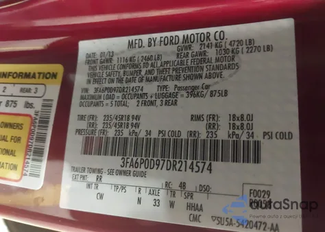 2013 Ford Fusion Titanium из США, поврежденный, VIN 3FA6P0D97DR214574